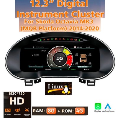 12.3''CarPlayLCD Digital Dashboard Cluster For Skoda Octavia 2014-2022 Instrument