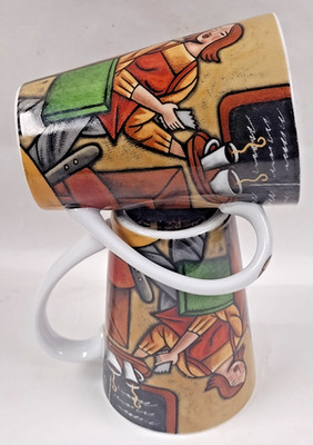 Pair of MSC 12oz Coffee Mugs Joie de Vivre Cafe Coffee Shop Sylvie Bourbonniere