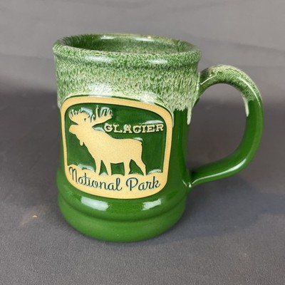 Deneen Pottery Studio Mug Glacier National Park Moose Handthrown Green USA 2019