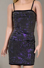 FASHION NOVA size XS OTS sleeveless dress silver-tone metal studding on black 
