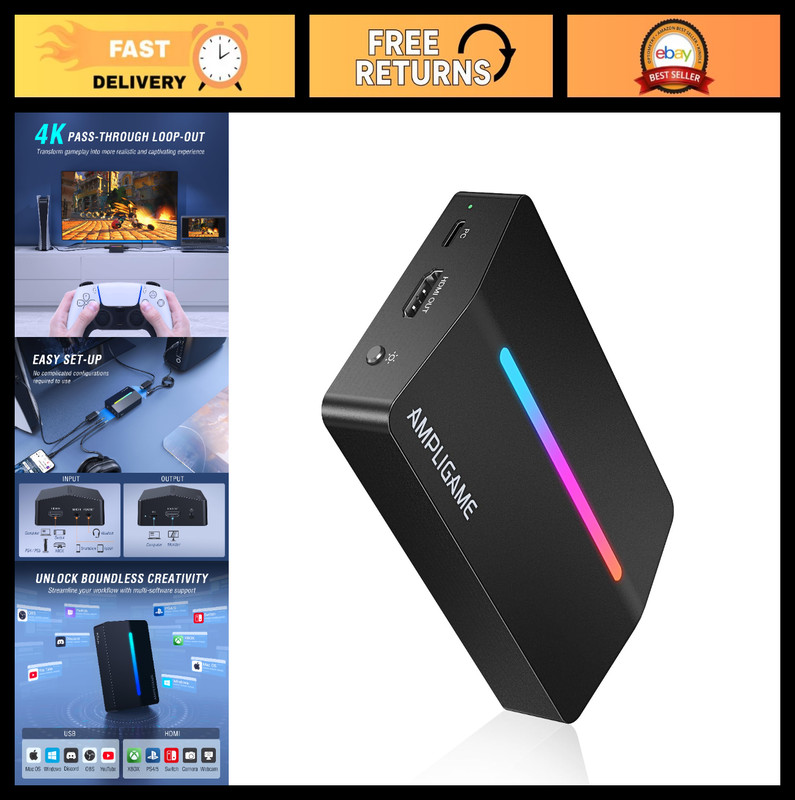 HD 1080P Video Capture Card, 60fps for Gaming & Live Streaming, 4K HDMI to USB,