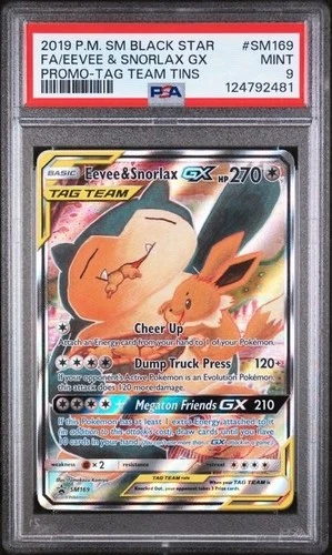 EEVEE & SNORLAX GX #SM169 PSA 9 • 2019 Pokemon SM Tag Team Black Star Promo MINT