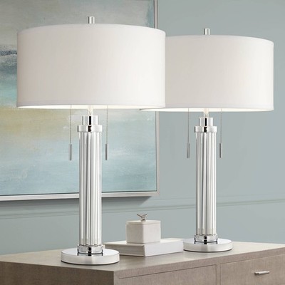 Possini Euro Cadence 30'' Glass Column Table Lamps Set of 2