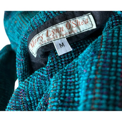 Giacca spolverino Mary Lynn O'Shea Designer tessuto a mano color verde acqua tweed TG M - Foto 3 di 5