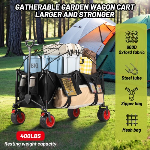 Collapsible Wagon Folding Wagon Garden Cart with Large Capacity, Utility Wagon - Picture 4 of 7