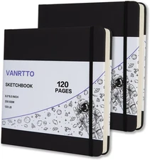Hardcover Square Sketch Book, 120lb/200GSM Sketchbook 8*8 INCH 2 PACK, Black 