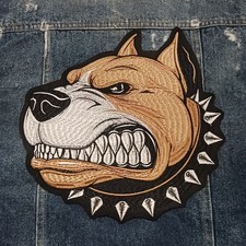 Angry Pitbull 9.5" Large Iron-On Embroidered Patch Back Jacket Big Dog Bulldog
