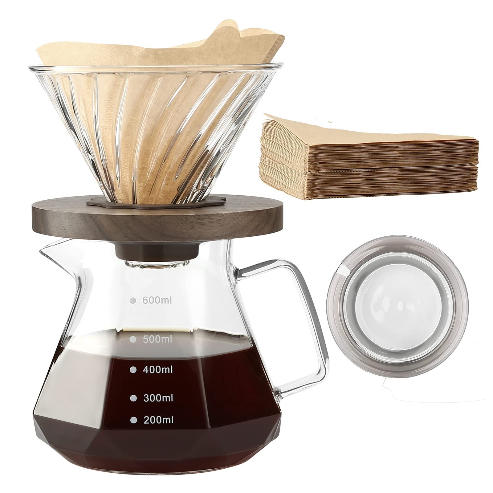 Pour Over Coffee Maker, 20 oz Borosilicate  Carafe with 100 pcs V60 Paper Filter