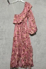 Misa Los Angeles One Shoulder Sleeve Pink Floral  Sz Small Fairycore Flowy Maxi