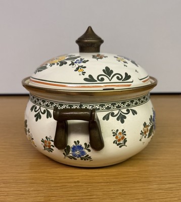Vintage ASTA Enamelware Cookware Casserole Dish W/Lid Floral 7