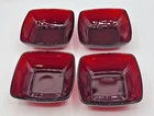 4 Anchor Hocking Vintage Glass Ruby Red Charm Square Berry Fruit Dessert Bowls