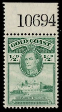 GOLD COAST GVI SG120a, ½d green, NH MINT. CONTROL