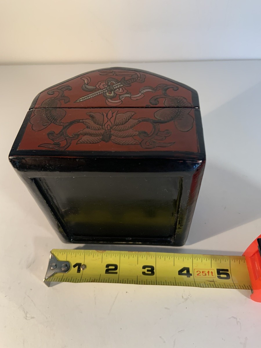 2 VTG Chinese Wood / Lacquered Boxes With Porcelain Inlay | eBay