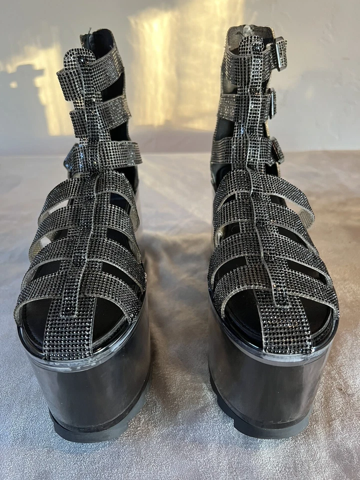 Sandalias de plataforma YRU Qloud Odyssey negras talla 8 nuevas sin caja estrás suela Lucite ahumada Foto 3 de 4