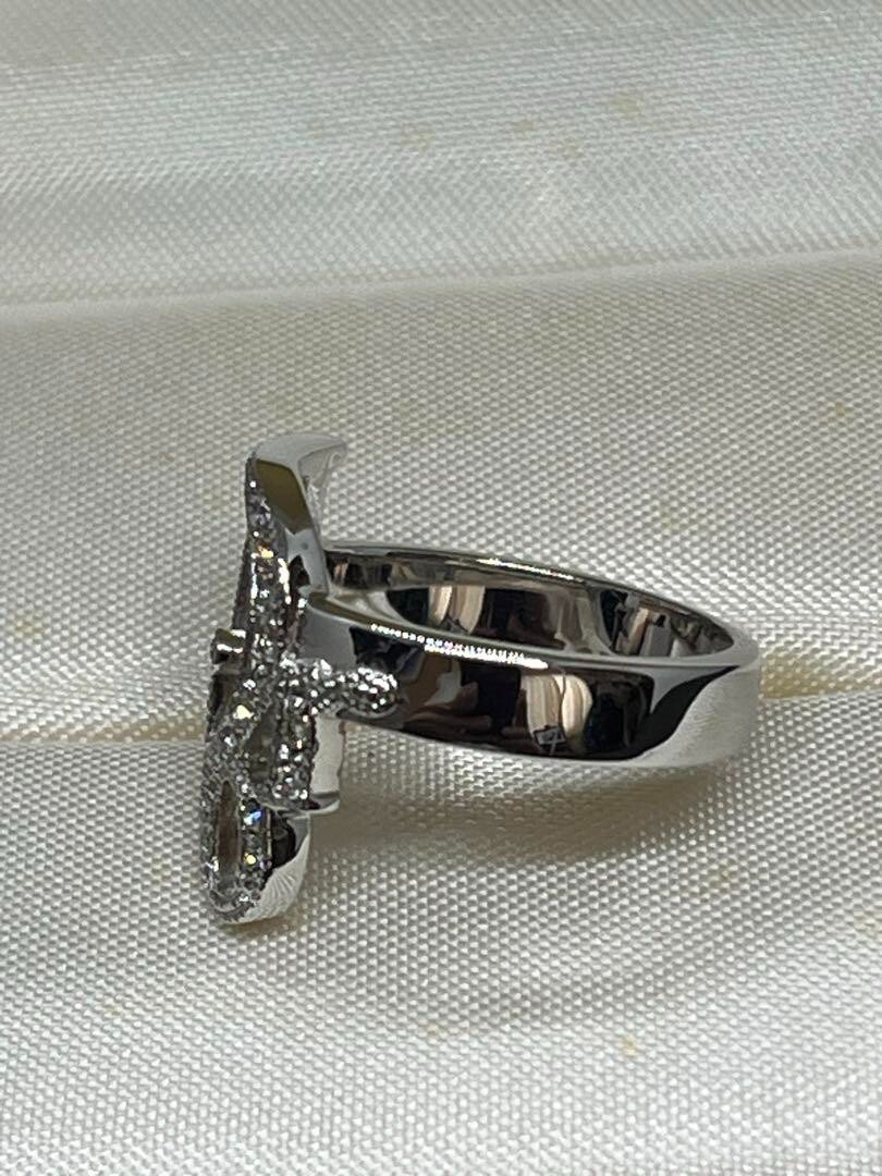 Christian Dior Ring US5 Silver Stone Logo Top 1.6 x 1.6cm