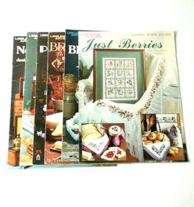 Leisure-Arts-Leaflet-Pattern-Books-Cross-Stitch-Needlepoint-Vintage-Lot-Craft