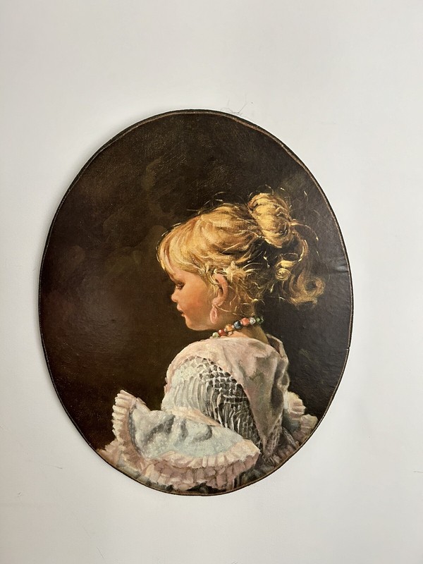 VINTAGE OVAL PRINT OF BLOND GIRL IN PARTY DRESS