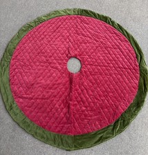 Pottery Barn Classic Velvet Tree Skirt Red With Green Cuff Christmas Skirt 60"
