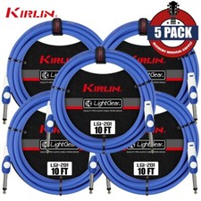 5-PACK Kirlin 10 ft Guitar Instrument Patch Cable BLUE Free Cable Tie 1/4" NEW