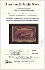 US Scott #293 Trans-Mississippi Expo. Stamp. Mint OGH. APS Certified. CV $1900