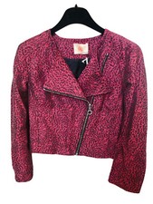 New Matthew Williamson Mw Red Black Animal Print Biker Zip Jacket Rrp£325 Uk6 Xs