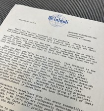 MCINTOSH HISTORY: LETTER TO BUYER ON WHY MCINTOSH AMPLIFIERS ARE THR BEST J01122