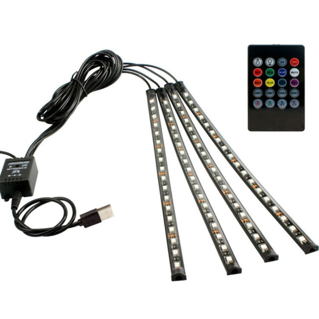 RGB 72 LED 4 in 1 Car Foot Light USB Remote Music Control Auto Atmosphere Lamp