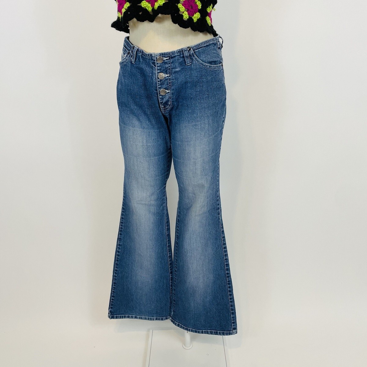 Vintage Y2K Angels Button Fly Flare Jeans Womens Rhinestone Vintage Y2K Angels Button Fly Flare Jeans Womens Rhinestone