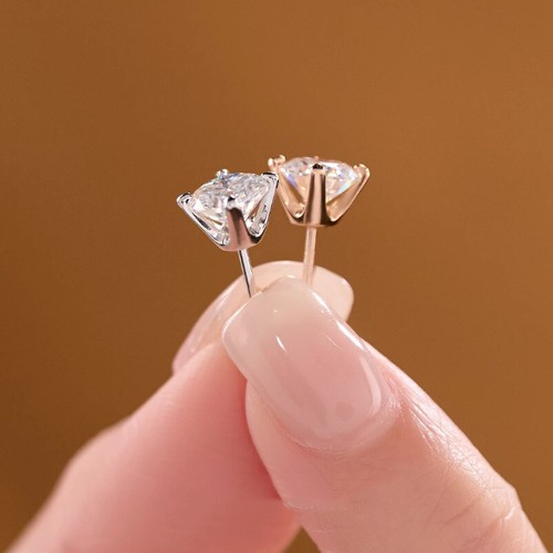0.6-4cttw D Color Moissanite Stud Earrings Screwback 925 Silver Plated Rose Gold - Picture 4 of 11