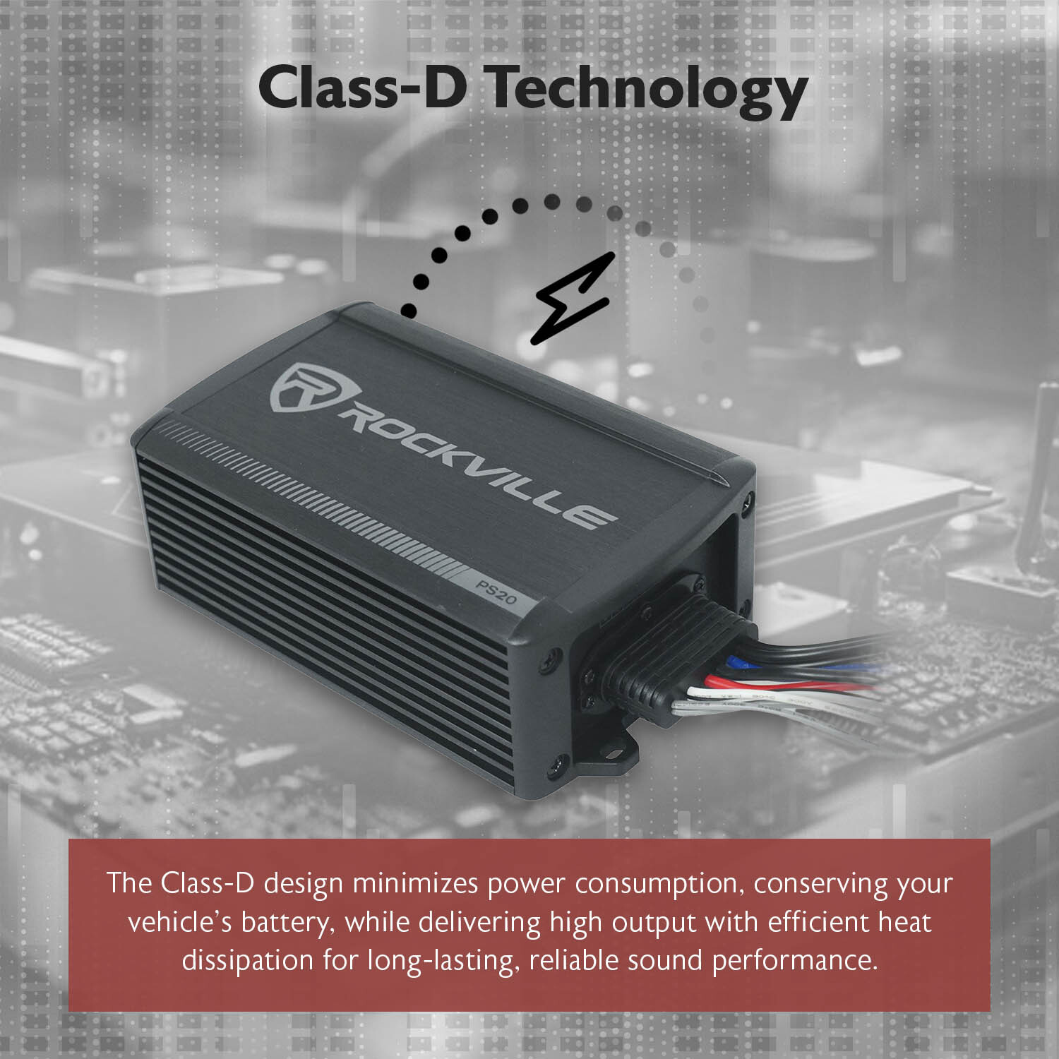 Rockville PS20 2-канальный микроусилитель Bluetooth для квадроцикловUTVмотоциклов Комплект усилителей