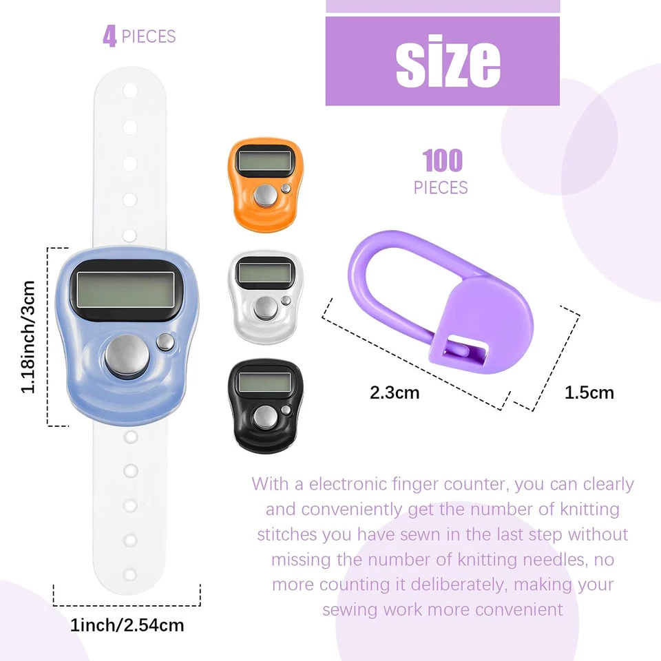 4 Piezas Contadores Marcador de Puntada LCD Dedo Digital con Tejido Fila Crochet Foto 3 de 4