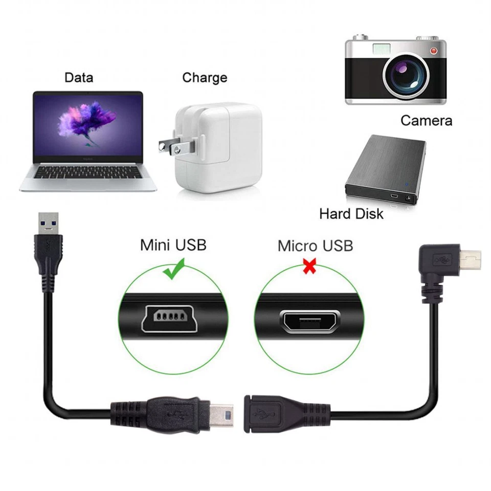 USB2.0 Mini USB 5Pin Male to Female 90Degree Angled Data Extension Cable Adapter - Image 3 of 4