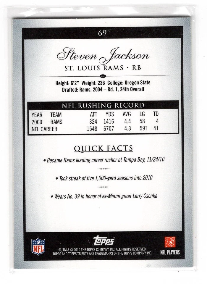 2010 Topps Tribute - Green Parallel /50 - Steven Jackson #69 - Image 2 of 2