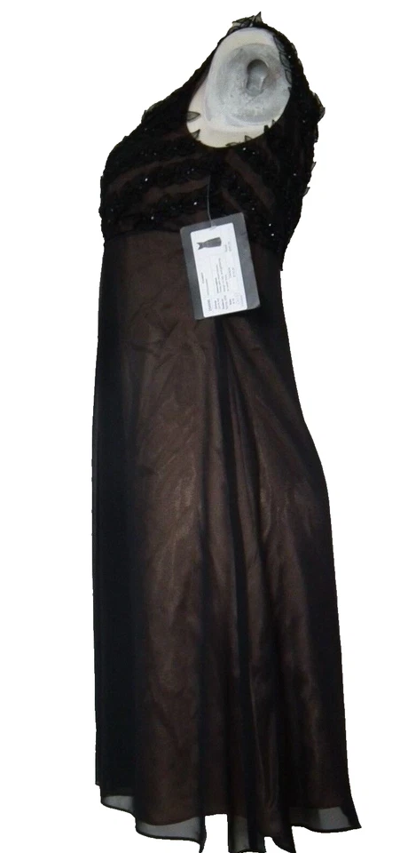 JS BOUTIQUE Laurel Leaf Black/Brown Bead Over Lace Evening Dress Size UK 8 - Image 2 of 4