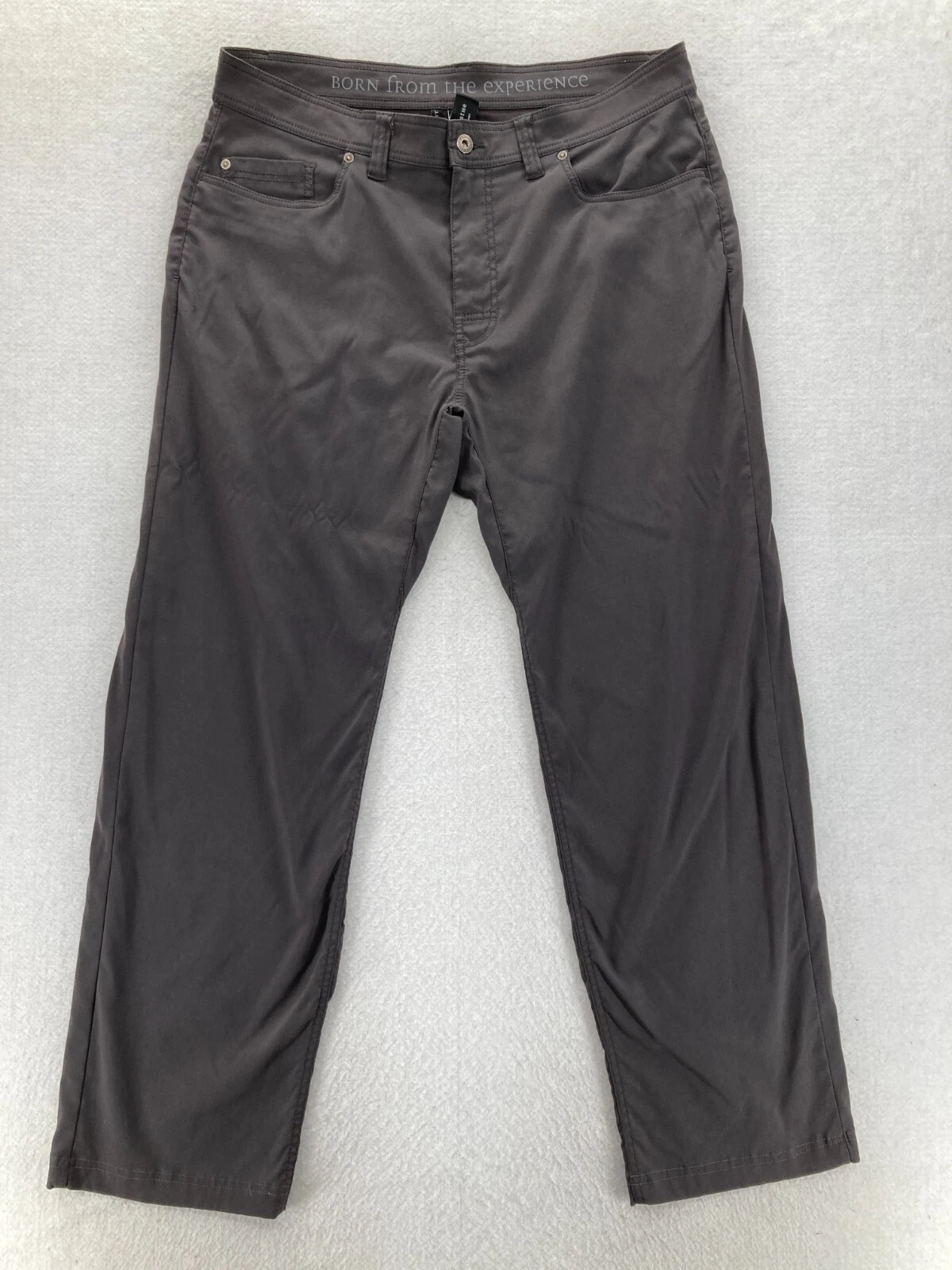 prAna Brion Hiking Pants Mens 36x32 Slim Fit Straight Leg Gray Stretch Nylon