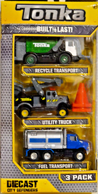 Tonka BUILT TO LAST! DIE-Cast 3 Pack Recycling-LKW, Hubsteiger, Tank-LKW