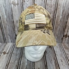 Kryptek Camouflage American Flag Strapback Hat Baseball Cap Tan Embroidered