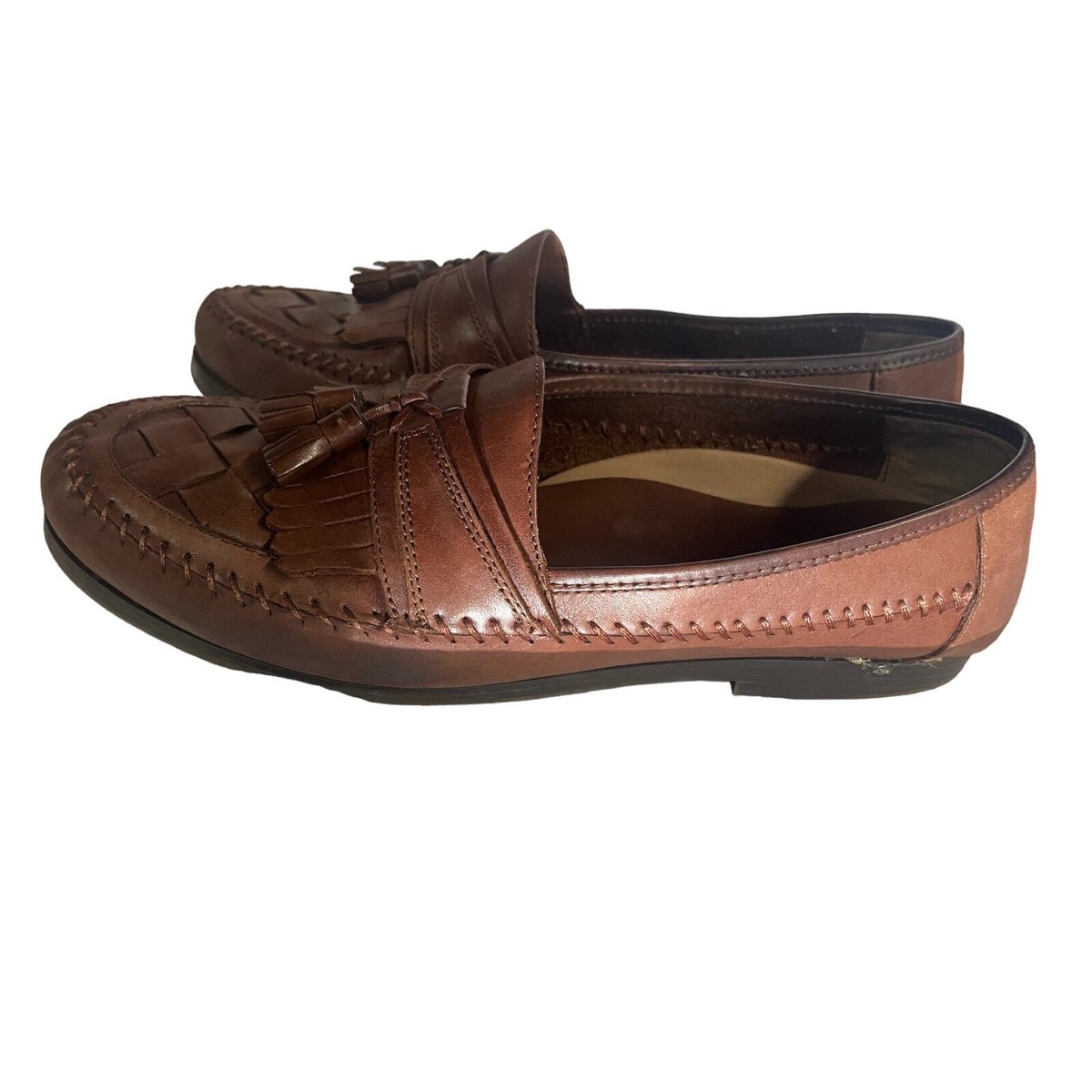 Bass Mens Lloyd Loafer Dress Shoes Brown Leather Woven Kiltie Tassel Slip On 12W Bass Mens Lloyd Loafer Dress Shoes Brown Leather Woven  main image 4