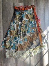 Vintage 100 Silk Wrap Boho Maxi Skirt Reversible Print Multiple Wear Festival