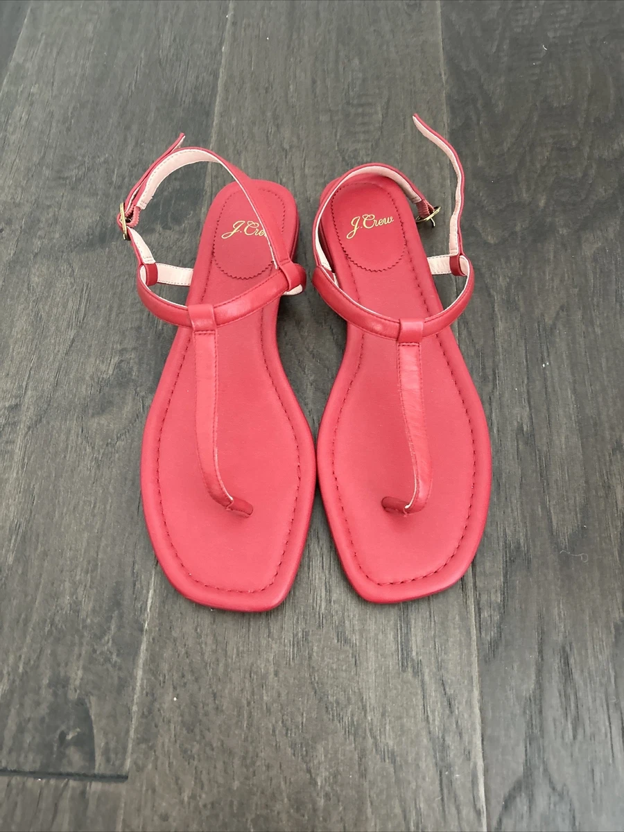 J.Crew Red Leather Thong Straps Sandals Size 8.5 NIB