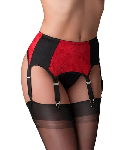 Nylon Dreams Vintage 6 Strap Suspender Belt red lace front & side panels. NDL15