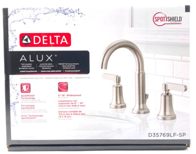 Delta Alux Two Handle Widespread Spotshield Brushed Nickel Faucet