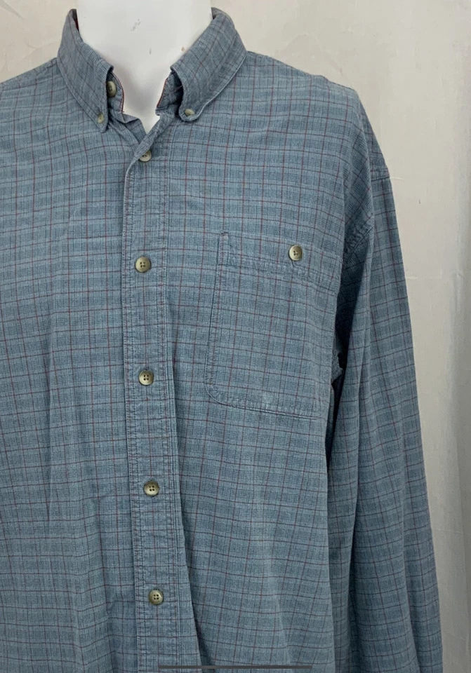 Camisa Bob Timberlake Manga Larga Botón L Hombres Azul Algodón a Cuadros India YGI U1-159 Foto 3 de 4