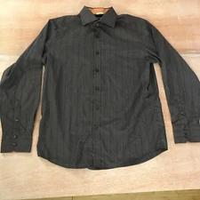 Roar Shirt Men L Black Striped Button Up Collared Long Sleeve Designer Preppy