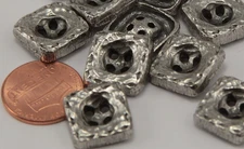 Lot of 8 Silver Tone Metal Heavy Square Buttons 5/8" 15.5mm  # 6445