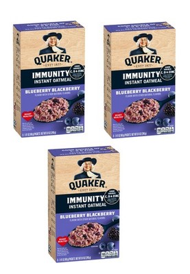 3 Pack Quaker Immunity Instant Oatmeal Blueberry Blackberry 6 ct Boxes Vitamins