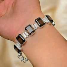 Smokey Quartz Gemstone Silver Bracelet 925 Sterling Silver Jewelry Bracelet