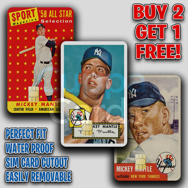 MICKEY MANTLE Baseball RC Card Sticker ● Debit/Credit Card Skin ● Many to Pick!