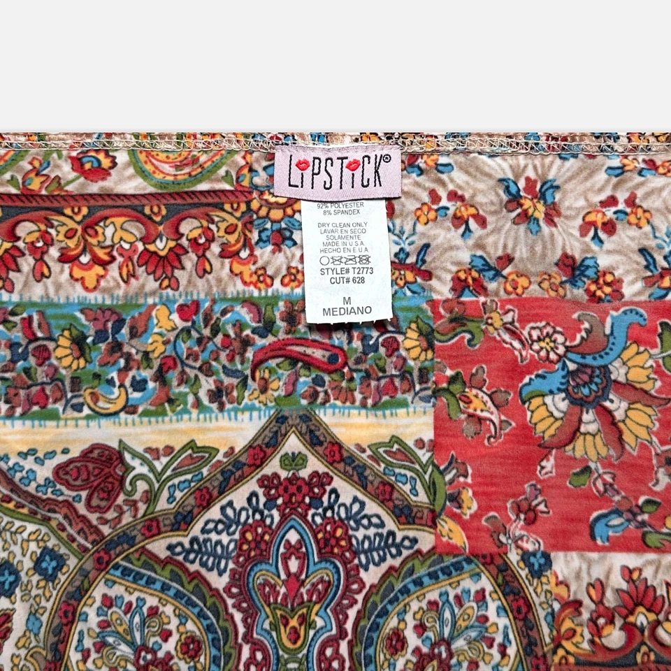 Vintage 90s Boho Lipstick Paisley Patchwork Print Slinky Cami Halter Party Top - Image 4 of 4