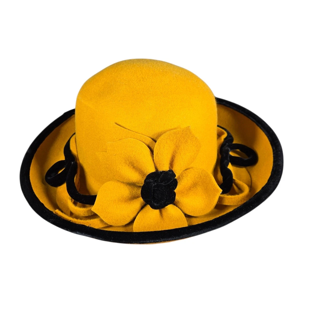 Vintage 1950s La Vienne Austrian Fur Felt Cloche Hat Floral Trim‎ Ochre Mustard Yellow Cloche Hats for Women for sale | eBay main image 2